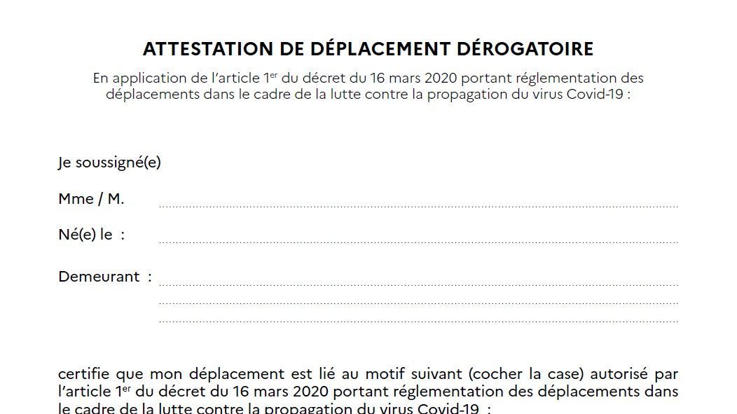 Covid-19 : Nouvelle attestation de déplacement dérogatoire