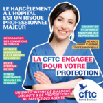 Visuel Instagram de la CFTC Santé Sociaux consacré au harcèlement au travail à l’hôpital et à sa prévention.